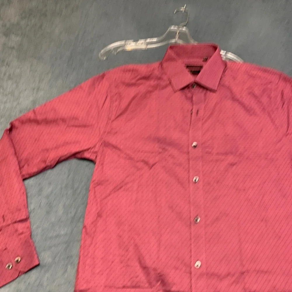 Cobb Italy Dress Shirt Mens 15.5 Pink Geometric Chest Pocket Long Sleeve Formal